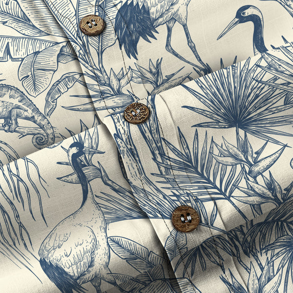 Chrisraw Men's Japanese Crane Garden Ukiyo-e Short Sleeves Shirt