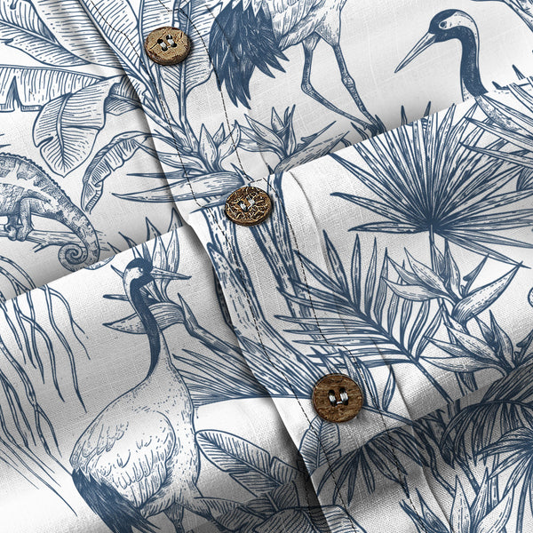 Chrisraw Men's Japanese Crane Garden Ukiyo-e Short Sleeves Shirt