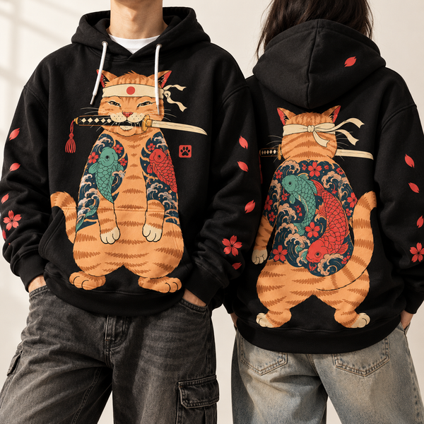 Chrisraw Neko Ronin Hoodie — Tattooed Cat Katana Irezumi Print