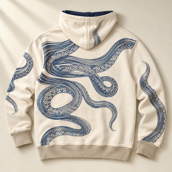 Chrisraw Odako Hoodie — Giant Octopus Linocut Print
