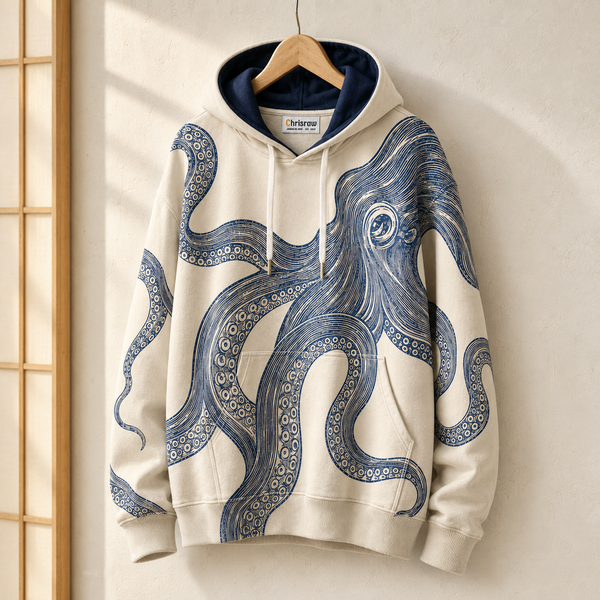Chrisraw Odako Hoodie — Giant Octopus Linocut Print