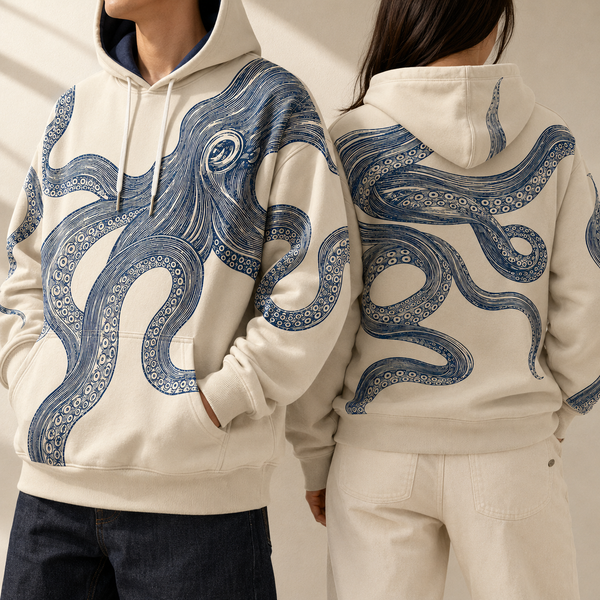 Chrisraw Odako Hoodie — Giant Octopus Linocut Print