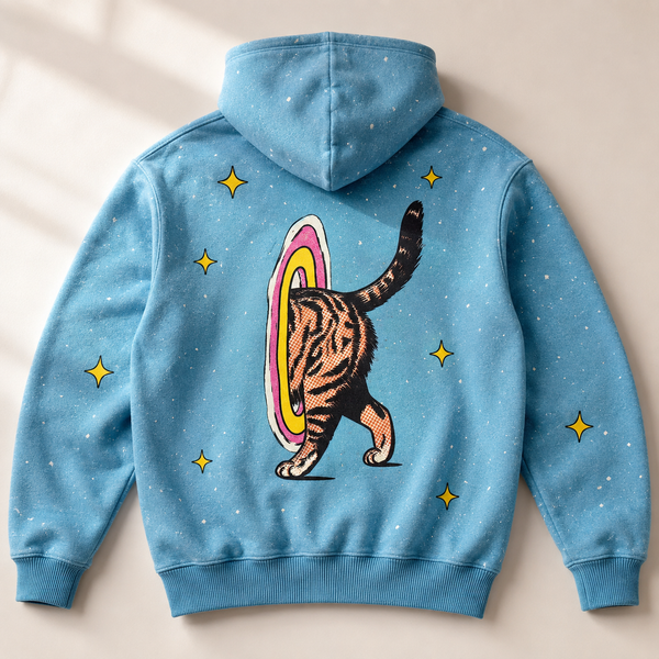 Chrisraw Portal Cat Hoodie — Retro Halftone Cat Through Portal Print