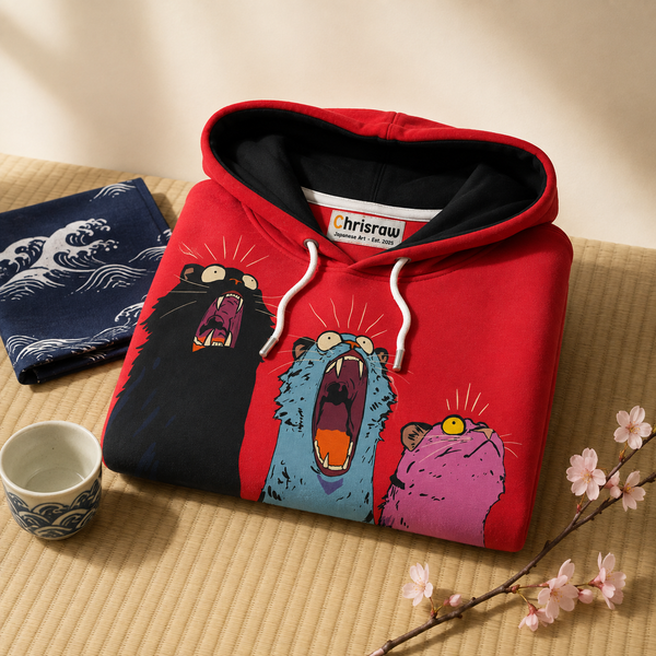 Chrisraw Sanbiki Hoodie — Three Screaming Cats Print