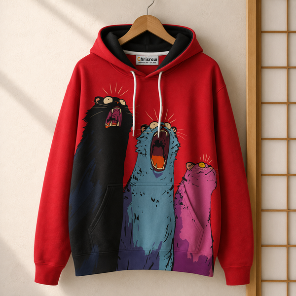Chrisraw Sanbiki Hoodie — Three Screaming Cats Print