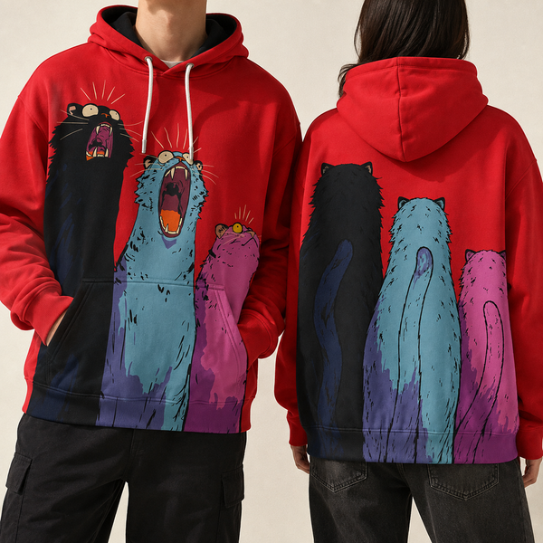 Chrisraw Sanbiki Hoodie — Three Screaming Cats Print