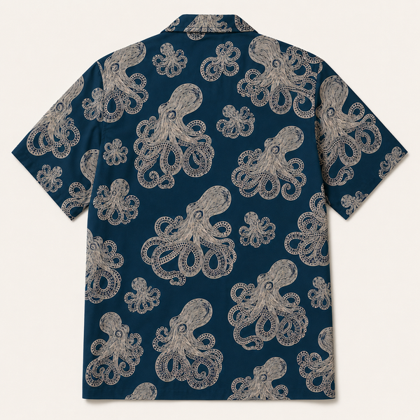 Chrisraw Shirotako Aloha Shirt — White Octopus Linocut Print