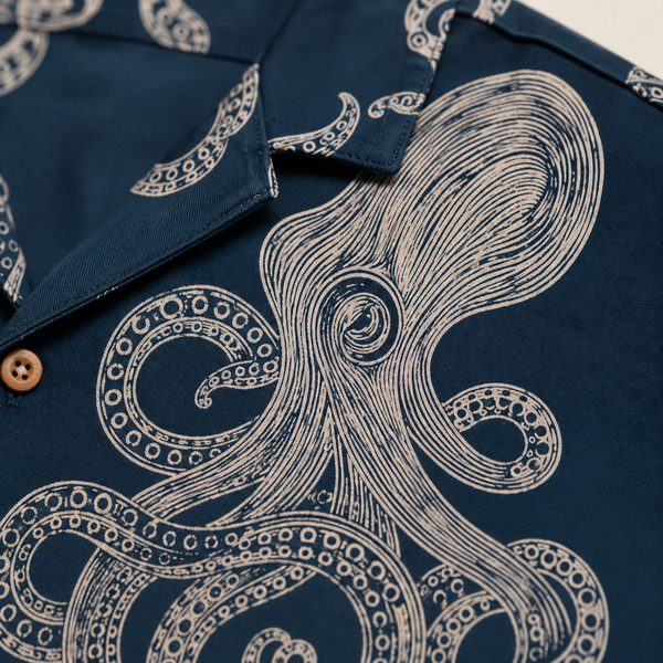 Chrisraw Shirotako Aloha Shirt — White Octopus Linocut Print