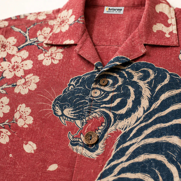 The Tora Shirt — Japanese Tiger Woodblock Aloha Shirt