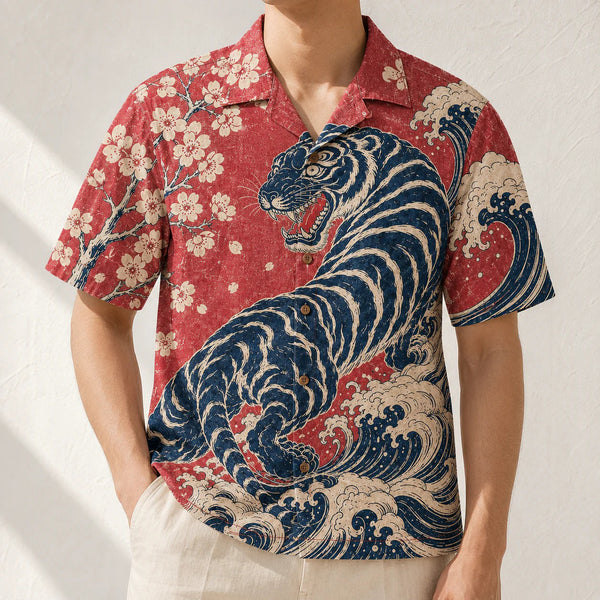 The Tora Shirt — Japanese Tiger Woodblock Aloha Shirt