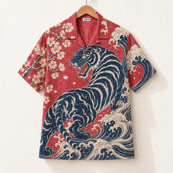 The Tora Shirt — Japanese Tiger Woodblock Aloha Shirt