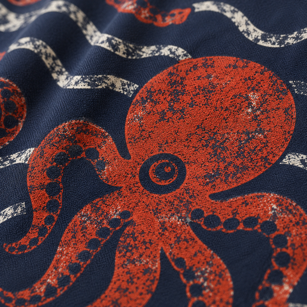 Chrisraw Tako Nami Aloha Shirt — Red Octopus and Waves Screenprint