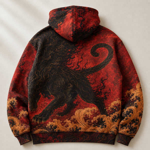 Chrisraw Tsukikage Hoodie — Black Panther and Gold Moon Print