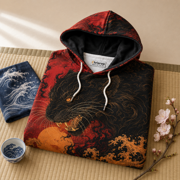 Chrisraw Tsukikage Hoodie — Black Panther and Gold Moon Print