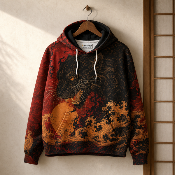 Chrisraw Tsukikage Hoodie — Black Panther and Gold Moon Print
