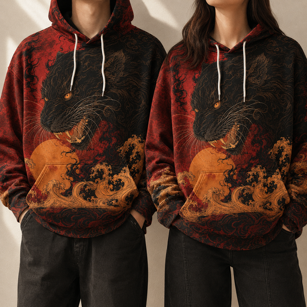 Chrisraw Tsukikage Hoodie — Black Panther and Gold Moon Print
