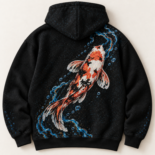 Chrisraw Yorugoi Hoodie — Night Koi and Glowing Water Print