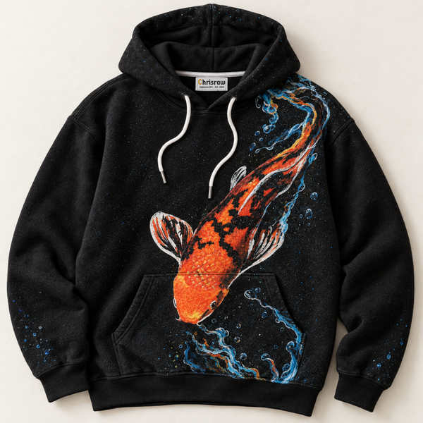 Chrisraw Yorugoi Hoodie — Night Koi and Glowing Water Print