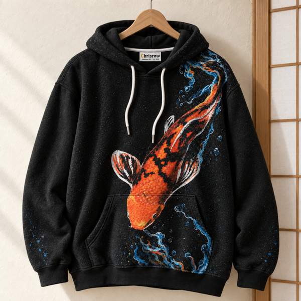 Chrisraw Yorugoi Hoodie — Night Koi and Glowing Water Print