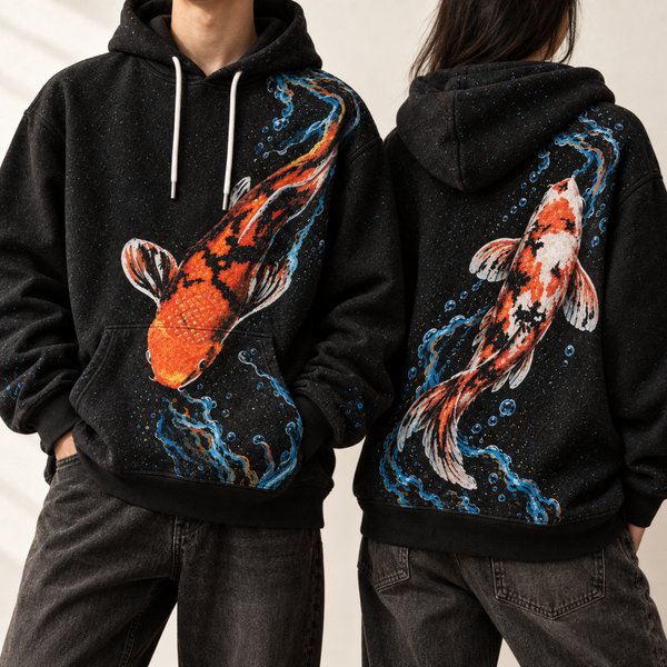 Chrisraw Yorugoi Hoodie — Night Koi and Glowing Water Print