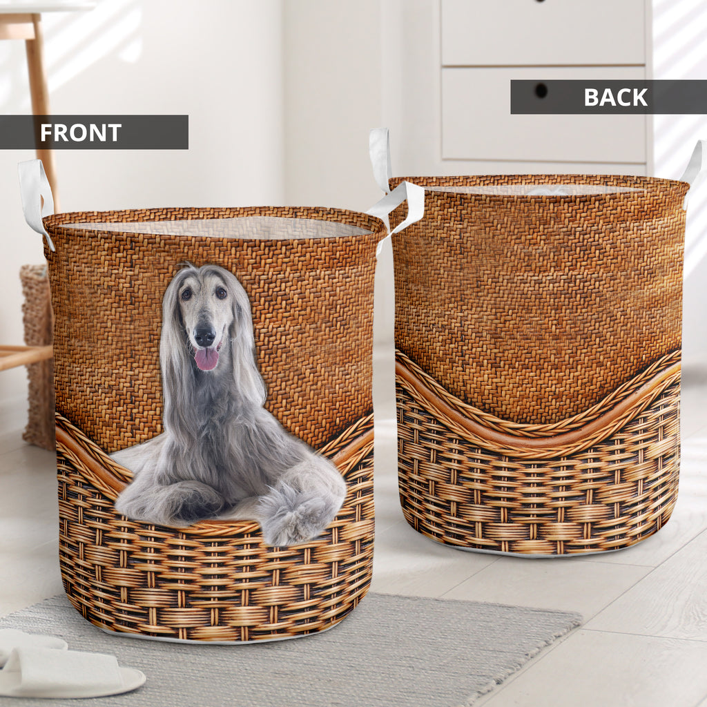 Afghan Hound Terrier Rattan Texture Laundry Basket 2