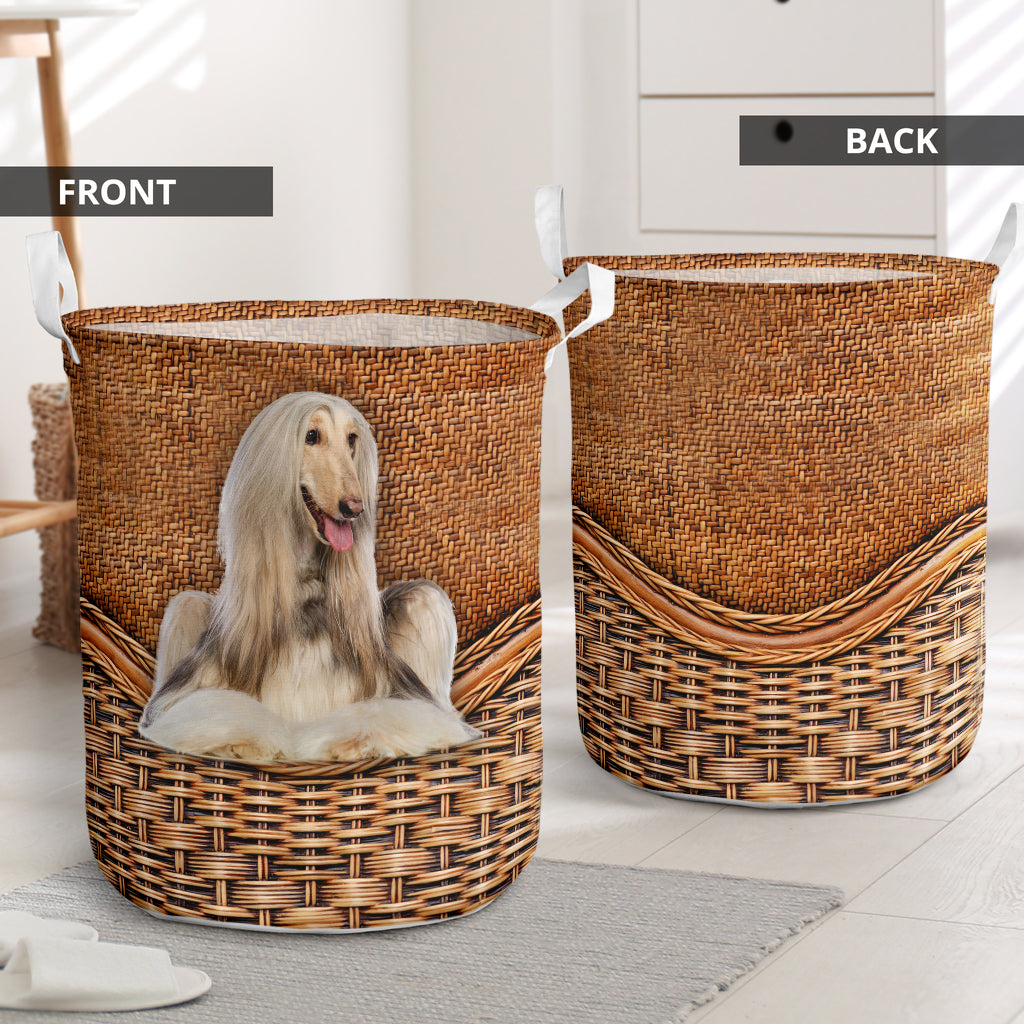 Afghan Hound Terrier Rattan Texture Laundry Basket