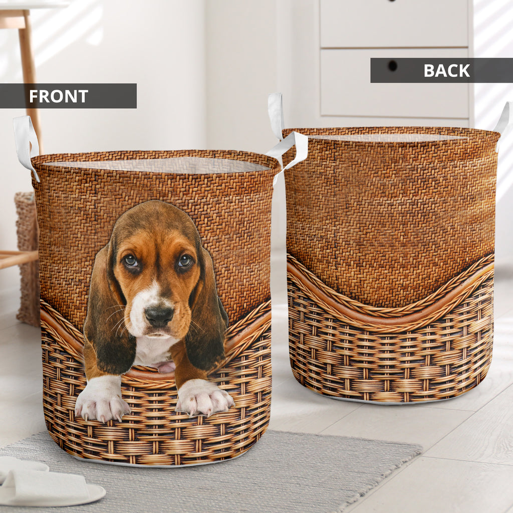 Basset Hound Rattan Texture Laundry Basket 2