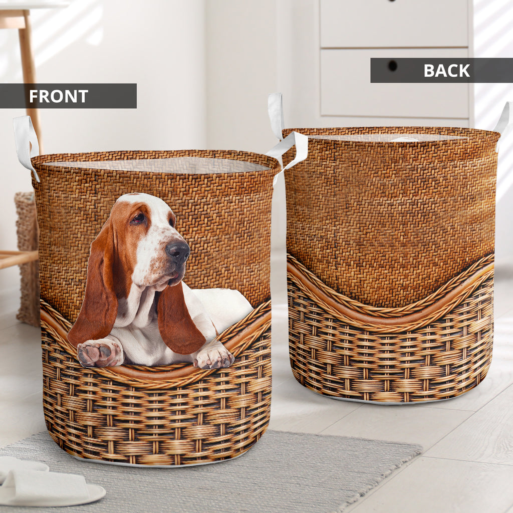 Basset Hound Rattan Texture Laundry Basket