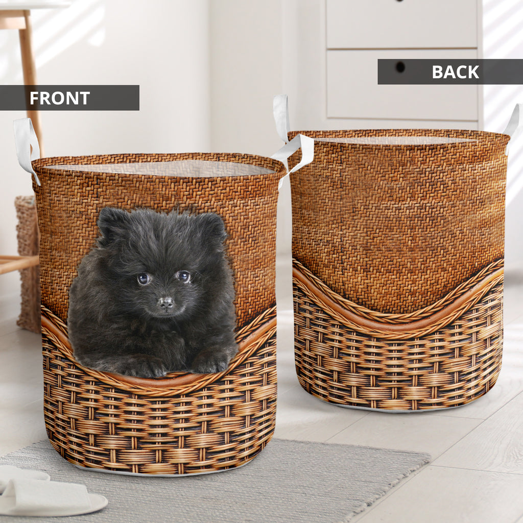 Black Pomeranian Rattan Texture Laundry Basket