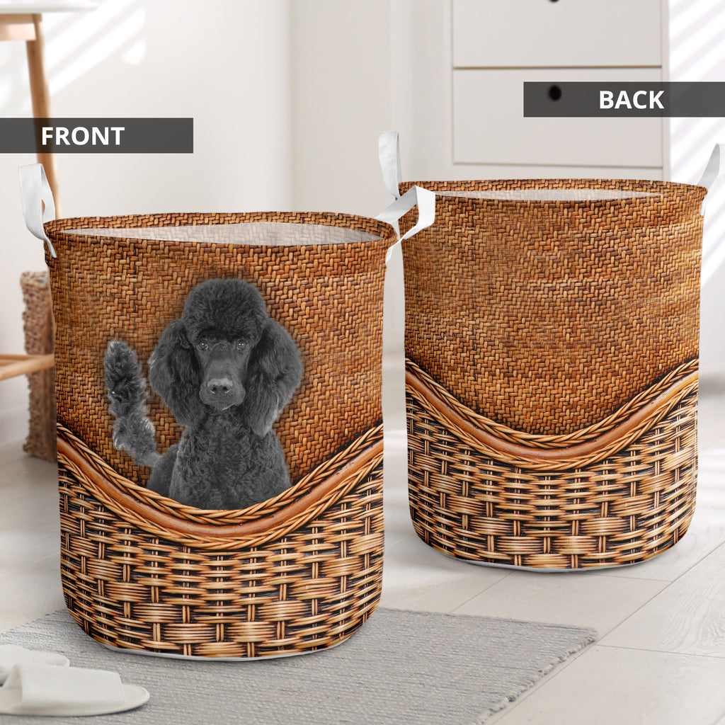 Black Standard Poodle Rattan Texture Laundry Basket