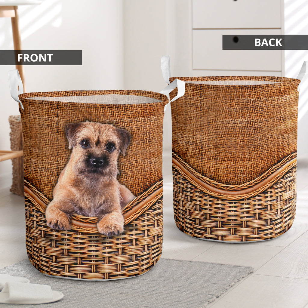 Border Terrier Rattan Texture Laundry Basket