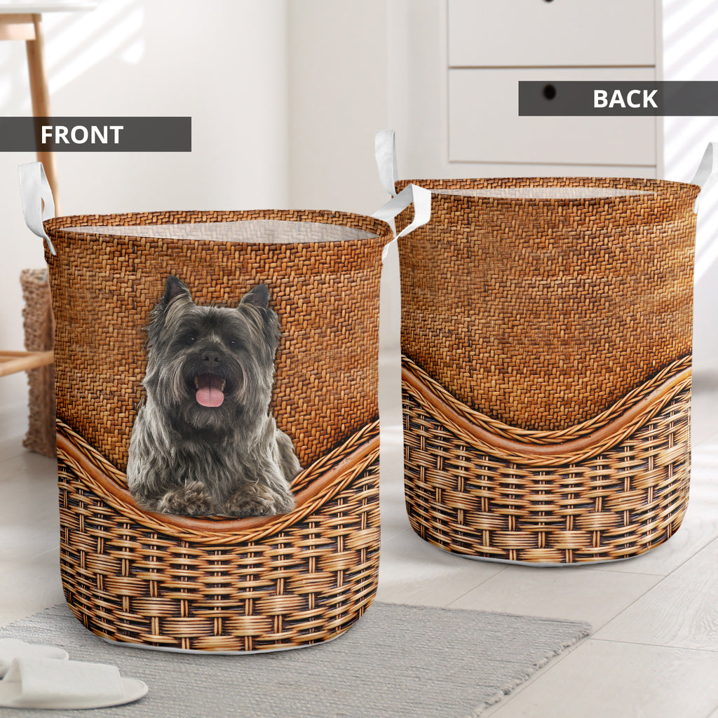 Cairn Terrier Rattan Texture Laundry Basket